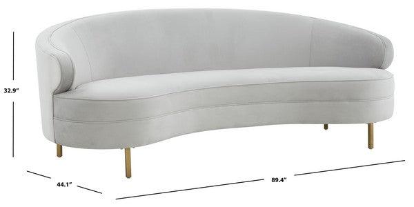 Primrose Velvet Curved Sofa in Light Gray with Gold Legs