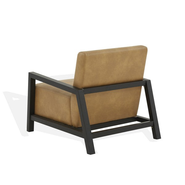 Safavieh Roselle Vegan Leather Accent Chair in Brown/Black with Birchwood Frame