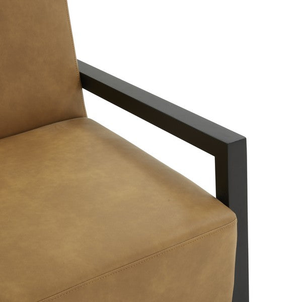 Safavieh Roselle Vegan Leather Accent Chair in Brown/Black with Birchwood Frame