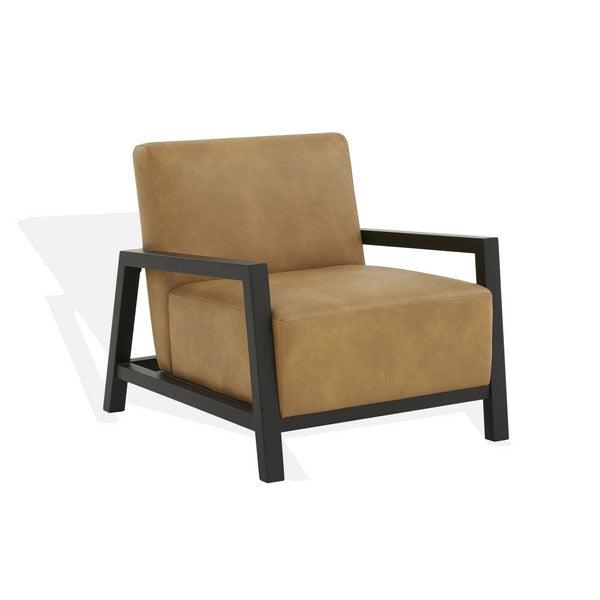 Safavieh Roselle Vegan Leather Accent Chair in Brown/Black with Birchwood Frame