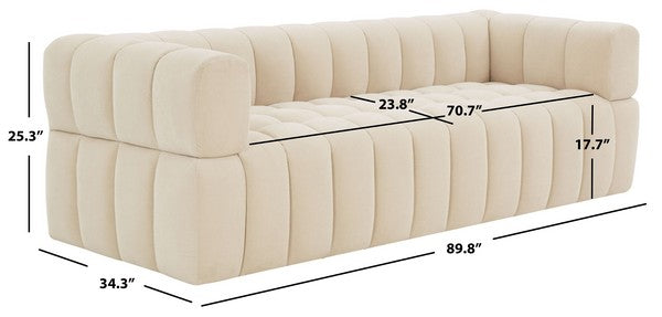 Calyna Channel Tufted Velvet Sofa in Cream