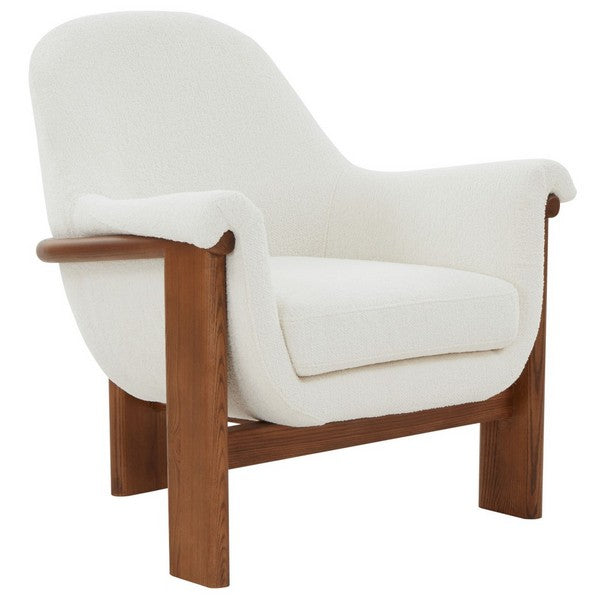 Safavieh Sylvana Boucle Accent Chair in Ivory/Walnut