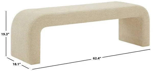 Caralynn Upholstered Bench in Beige with Rounded Corners