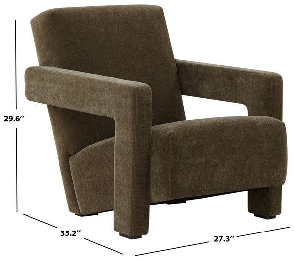 Taylor Boucle Accent Chair in Dark Olive Green with Angled Back and Seat