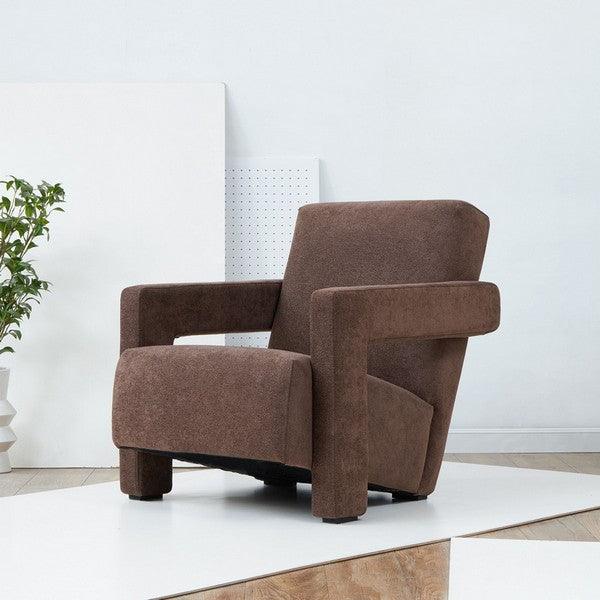 Taylor Boucle Accent Chair in Dark Brown with Angled Back and Seat