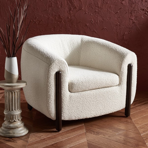 Safavieh Westley Boucle Accent Chair in Ivory with Barrel Back