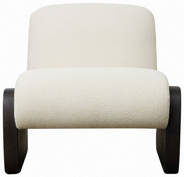 Safavieh Bradford Boucle Accent Chair in Ivory/Dark Brown with Curved Legs