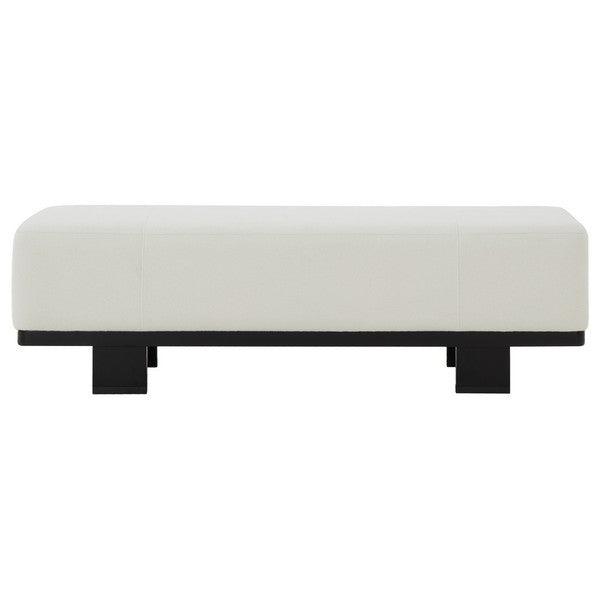 Abrianna Boucle Bench in Ivory/Black with Ash Wood Base