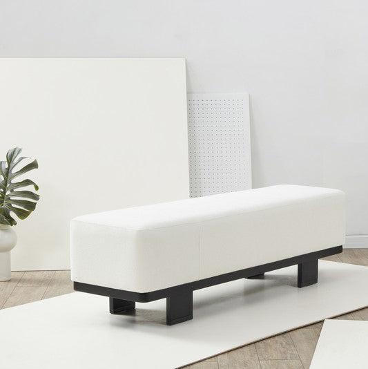 Safavieh Abrianna Boucle Bench in Ivory/Black with Ash Wood Base