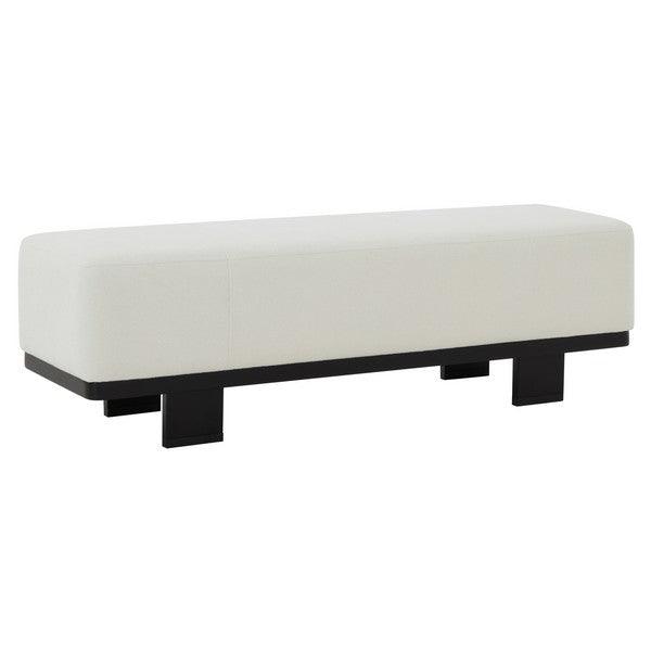 Abrianna Boucle Bench in Ivory/Black with Ash Wood Base