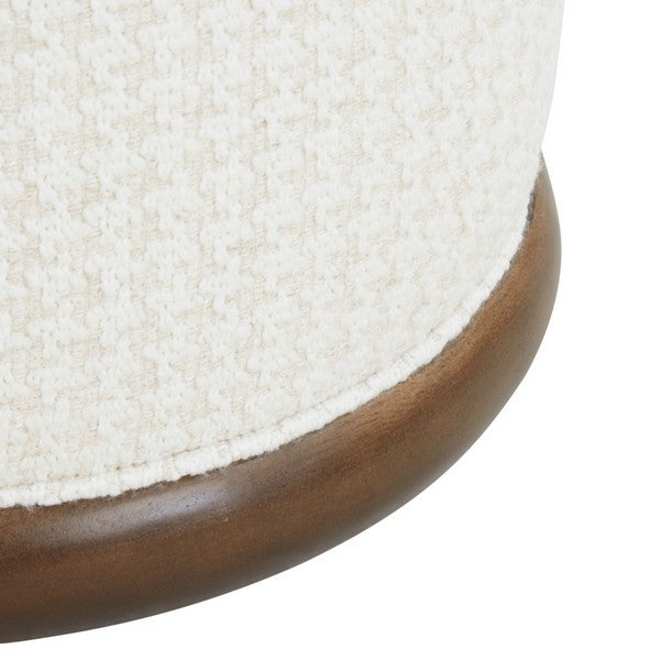 Fiorelli Round Boucle Ottoman in White and Walnut