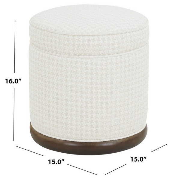 Fiorelli Round Boucle Ottoman in White and Walnut