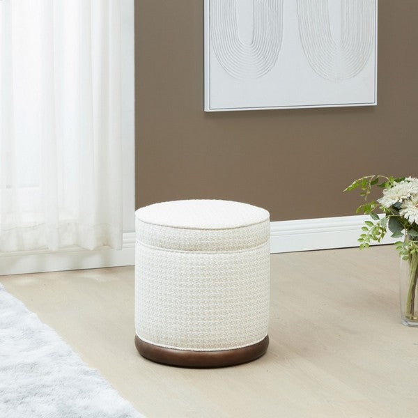 Fiorelli Round Boucle Ottoman in White and Walnut