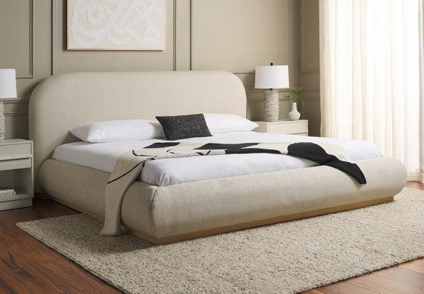 Jennabryanna Acacia Wood Queen Bed in Tan with Boucle Fabric