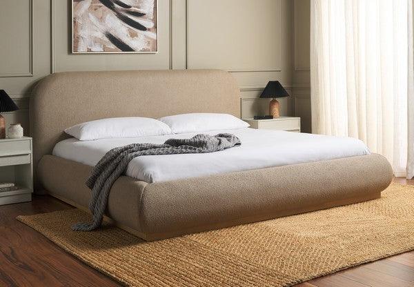 Jennabryanna Acacia Wood Queen Bed in Light Brown with Boucle Fabric