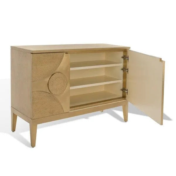 Safavieh Dorielle Sideboard in Gold with Geometric Textured Panels