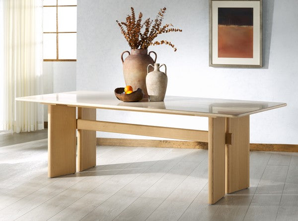 Safavieh Bellarose Travertine Dining Table in Natural with Ash wood Legs