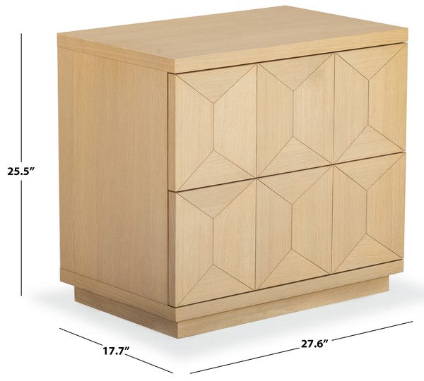 Deziree Wood Nightstand in Natural with 2 Drawer