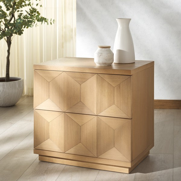 Deziree Wood Nightstand in Natural with 2 Drawer