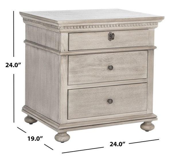 Safavieh Allisyn 3 Drawer Nightstand in Light Gray with Antiqued Silver Knobs