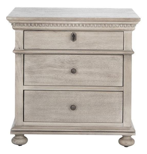 Safavieh Allisyn 3 Drawer Nightstand in Light Gray with Antiqued Silver Knobs