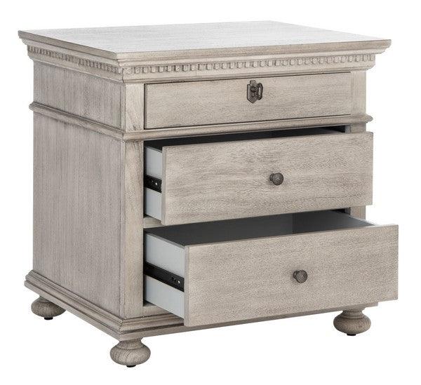 Safavieh Allisyn 3 Drawer Nightstand in Light Gray with Antiqued Silver Knobs