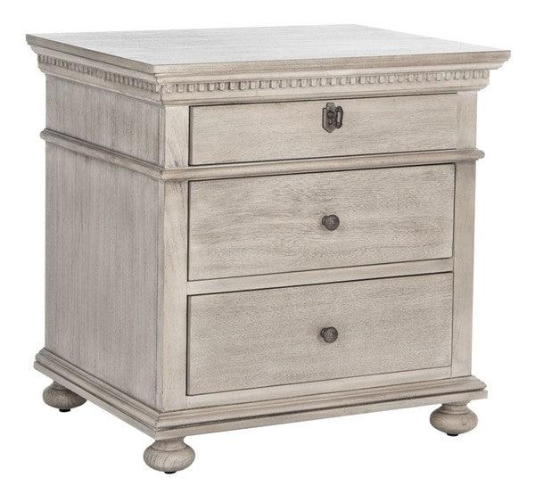 Safavieh Allisyn 3 Drawer Nightstand in Light Gray with Antiqued Silver Knobs