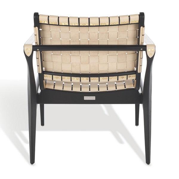 Safavieh Dilan Mahogany Wood Frame Accent Chair with Woven Leather Straps