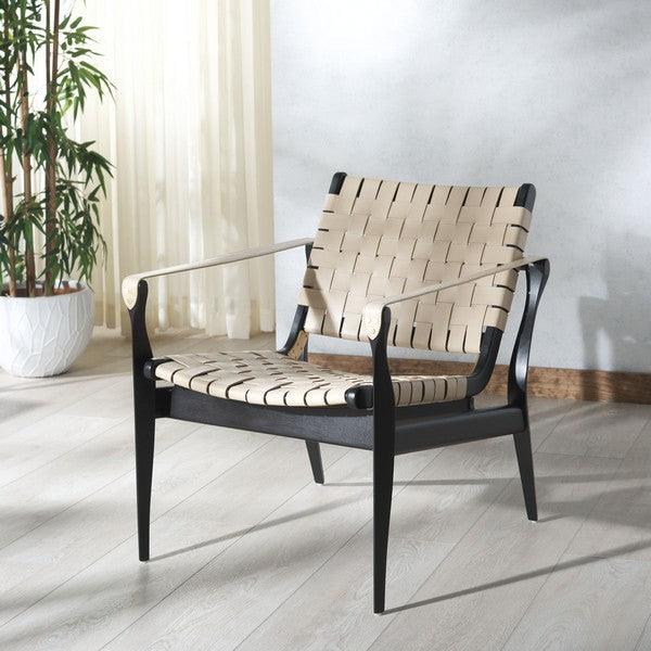 Safavieh Dilan Mahogany Wood Frame Accent Chair with Woven Leather Straps