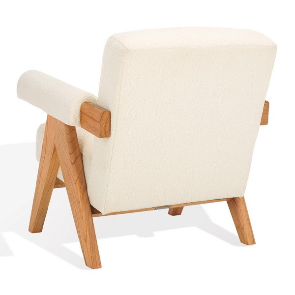 Safavieh Billie Upholstered Beige Boucle Accent Chair with Natural Mindi Wood