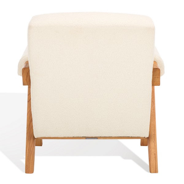 Safavieh Billie Upholstered Beige Boucle Accent Chair with Natural Mindi Wood