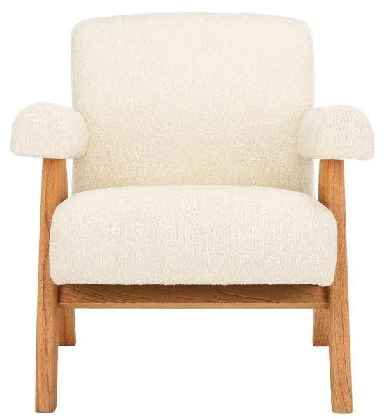 Billie Upholstered Beige Boucle Accent Chair with Natural Mindi Wood ...