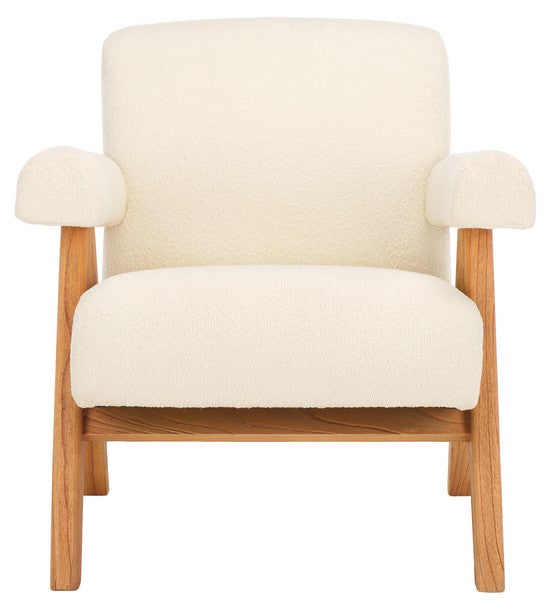 Safavieh Billie Upholstered Beige Boucle Accent Chair with Natural Mindi Wood