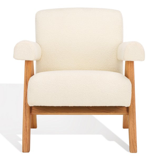 Safavieh Billie Upholstered Beige Boucle Accent Chair with Natural Mindi Wood