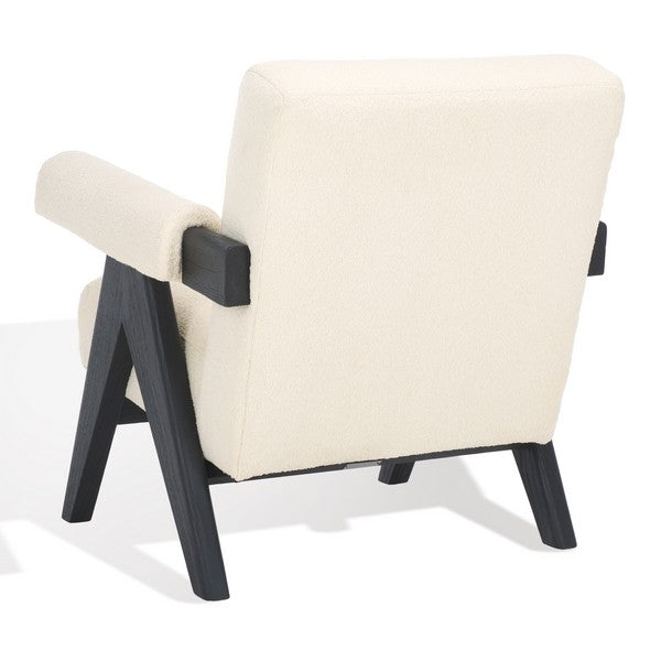 Safavieh Billie Upholstered Beige Boucle Accent Chair with Black Mindi Wood