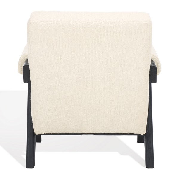 Safavieh Billie Upholstered Beige Boucle Accent Chair with Black Mindi Wood