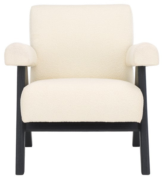 Safavieh Billie Upholstered Beige Boucle Accent Chair with Black Mindi Wood