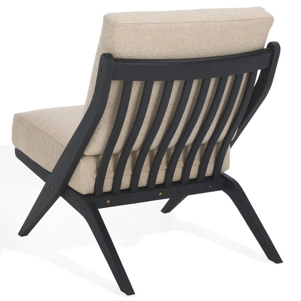 Nicki Scandinavian Mindi Wood Accent Chair in Sand/Black with Reclined Slatted Back