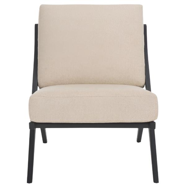 Nicki Scandinavian Mindi Wood Accent Chair in Sand/Black with Reclined Slatted Back