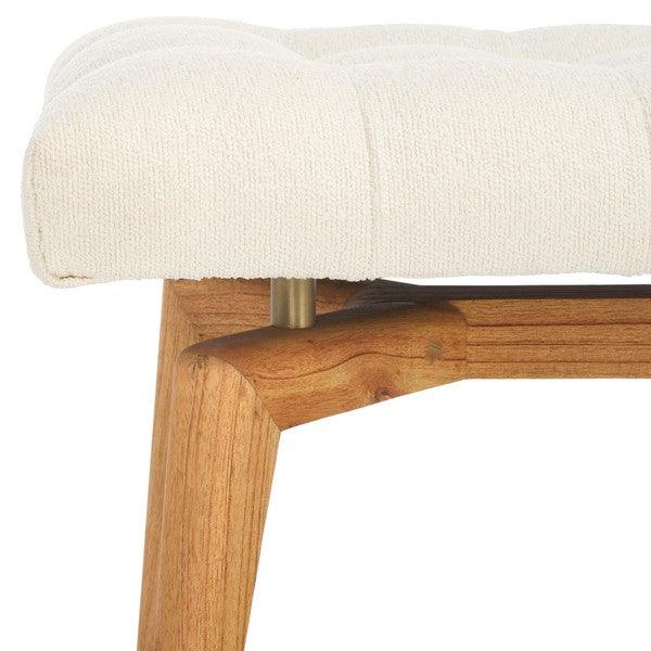 Safavieh Gallagher Tufted Boucle Bench in Beige with Natural Mindi Wood