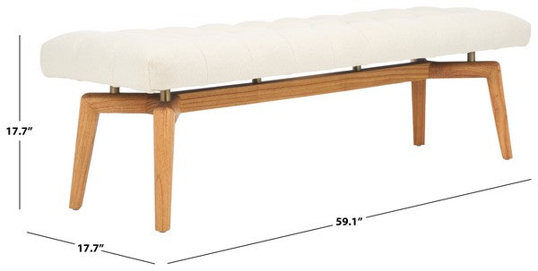 Safavieh Gallagher Tufted Boucle Bench in Beige with Natural Mindi Wood