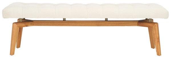 Safavieh Gallagher Tufted Boucle Bench in Beige with Natural Mindi Wood