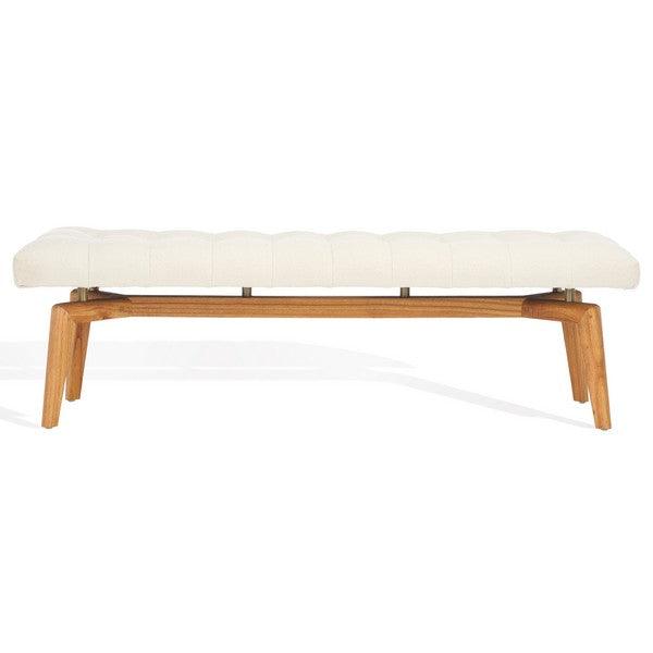 Safavieh Gallagher Tufted Boucle Bench in Beige with Natural Mindi Wood