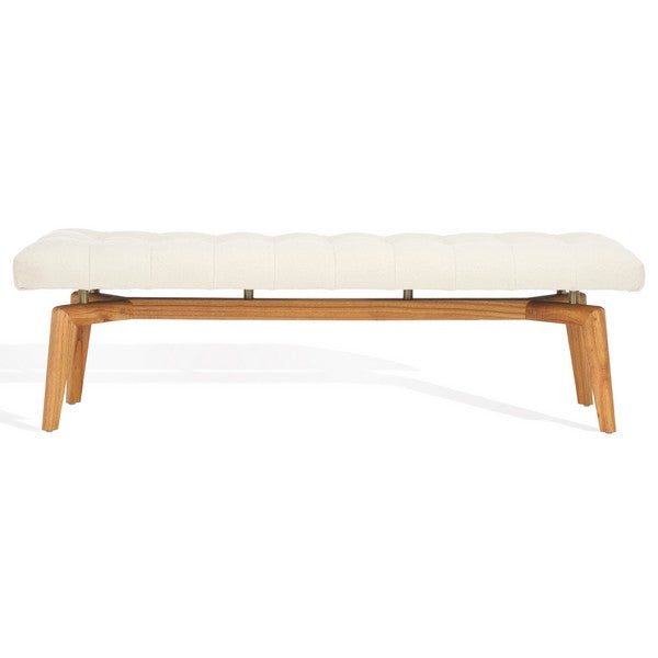 Safavieh Gallagher Tufted Boucle Bench in Beige with Natural Mindi Wood