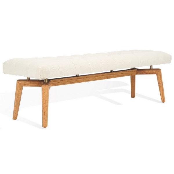 Safavieh Gallagher Tufted Boucle Bench in Beige with Natural Mindi Wood