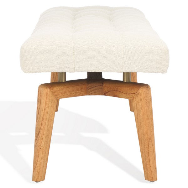 Safavieh Gallagher Tufted Boucle Bench in Beige with Natural Mindi Wood