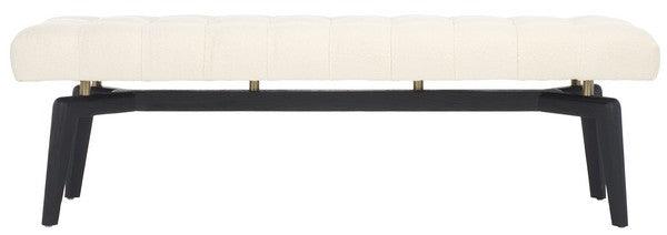 Safavieh Gallagher Tufted Boucle Bench in Beige with Black Mindi Wood