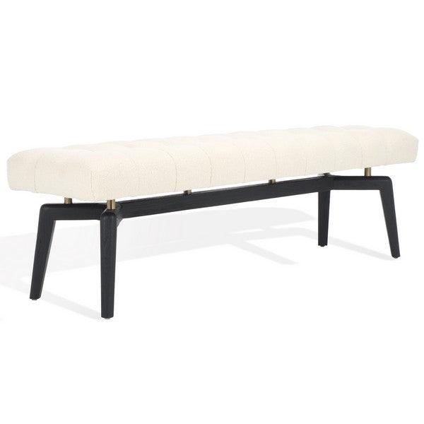 Safavieh Gallagher Tufted Boucle Bench in Beige with Black Mindi Wood