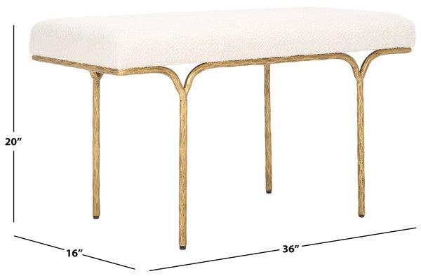 Safavieh Marvin Ivory Boucle 36" Bench in Brass Metal