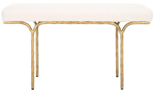 Safavieh Marvin Ivory Boucle 36" Bench in Brass Metal